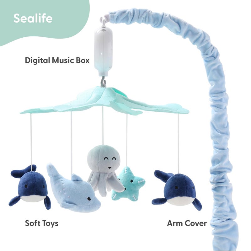 The Peanut Shell Crib Mobile for Boys or Girls - Light and Dark Blue Musical Baby Crib Mobile with 12 Lullabies, Ocean Baby Nautical Nursery Decor - Image 2